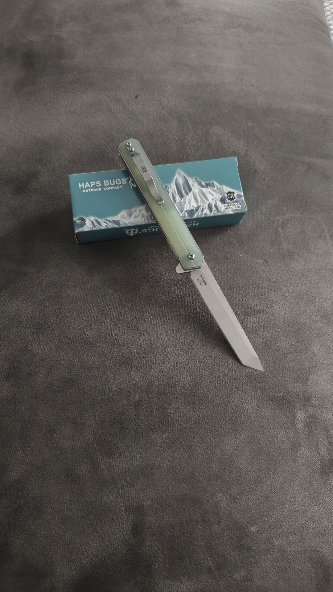 D2 cakı tanto kesim yarı otomatik  su yeşili kabza kemere takma klipsli