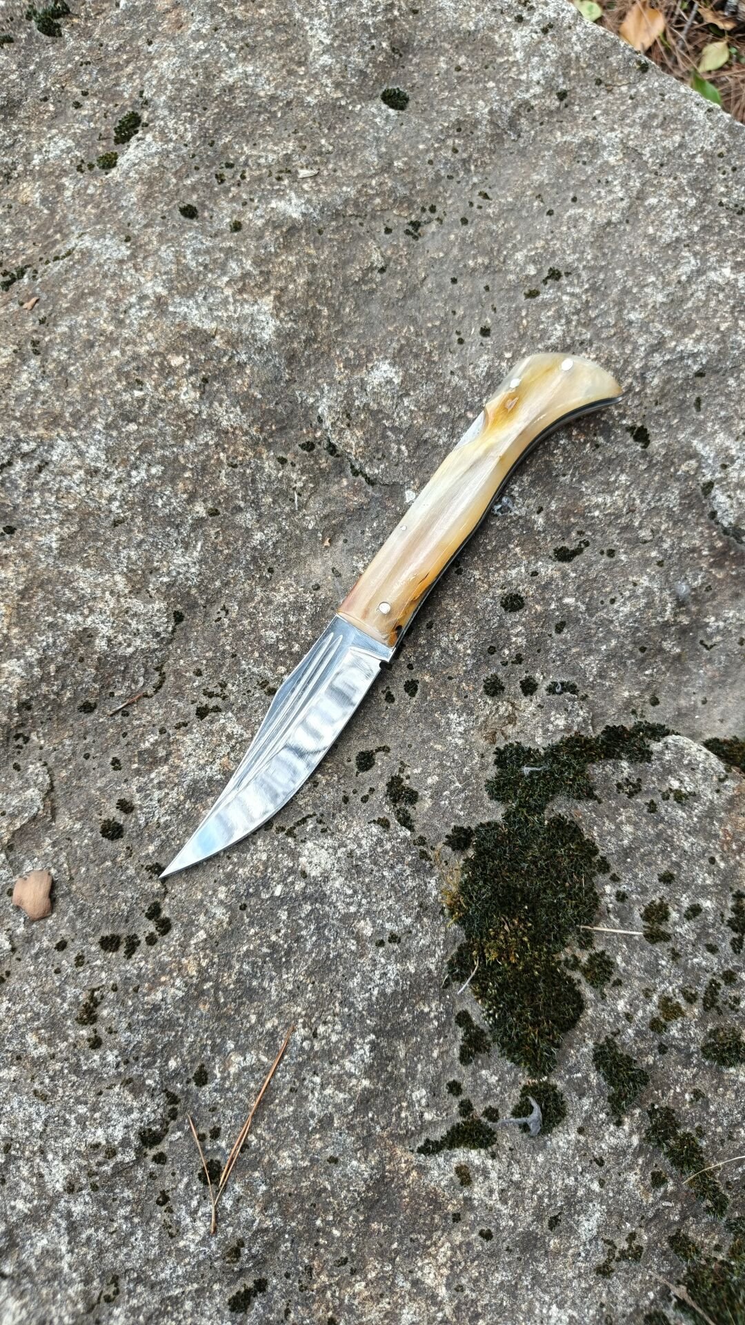 Koc boynuzu cakı ayna perdağlı sırttan kilitli 24cm deri kılıflı