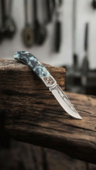 4116 celik Epoksi kabza gravür islemeli kabza garavur işlemeli balçak sırttan kilitli