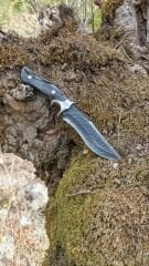 Damascus Şam çeliği mükemmel bir dövme işciliği dövme desen ağac kabza celik balcak  orjinal deri kılıf