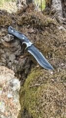 Damascus Şam çeliği mükemmel bir dövme işciliği dövme desen ağac kabza celik balcak  orjinal deri kılıf