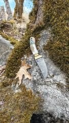 Damascus avcı geyik boynuz kabza pirinc balcak güzel bir parca