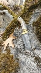 Damascus avcı geyik boynuz kabza pirinc balcak güzel bir parca