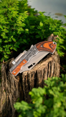 Tabanca tasarımlı D2 cakı gravur islemeli mini lamba ahşap kabza