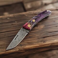 Damascus cep cakısı epoksi kabza mozaik pimli