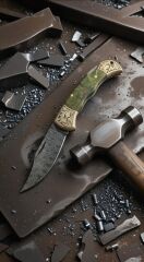 Damascus cep cakısı çift pirinc balcak gravur islemeli epoksi kabza